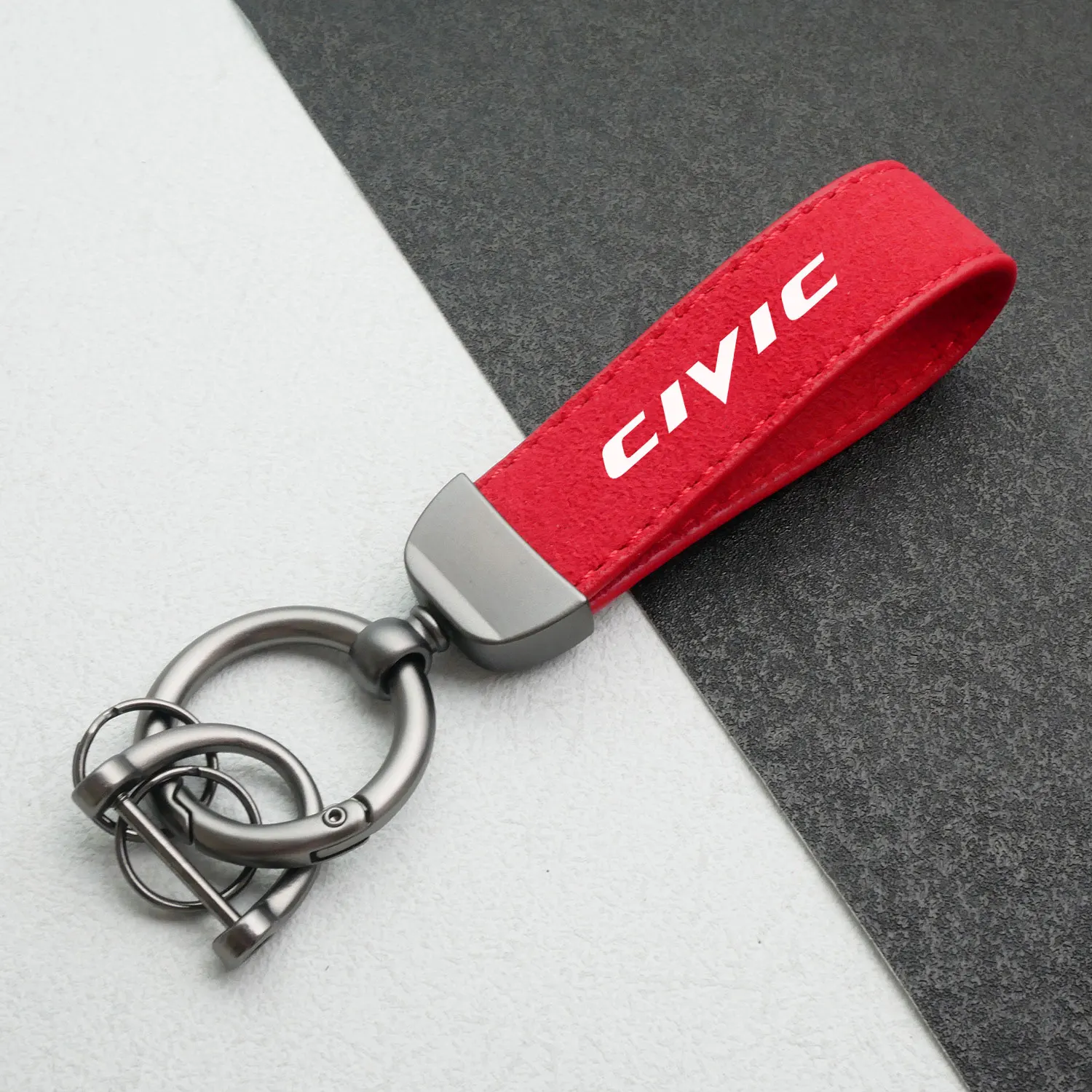 High-Grade Leather Suede Keychain Car Sport Key Ring With Horseshoe Buckle For Honda CIVIC 10th gen 8th gen Styling Accessories