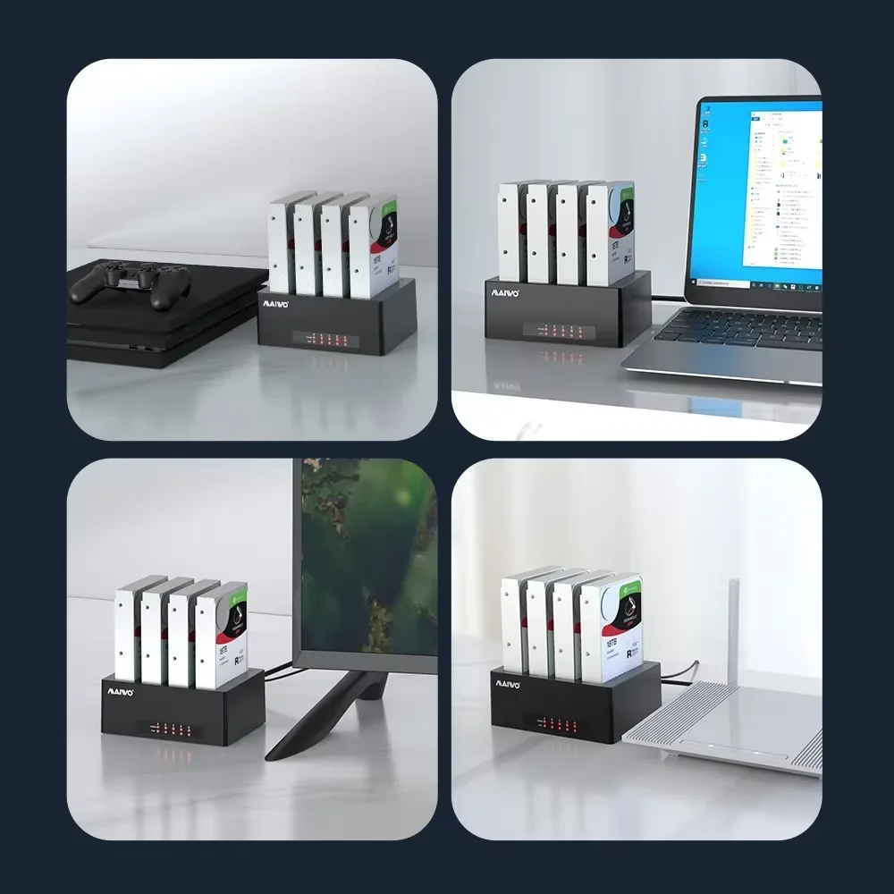 Stacja dokująca MAIWO na 4 dyski twarde SATA do USB 3.0, kompatybilna z dyskami twardeymi/SSD o rozmiarze 2,5/3,5 cala, zewnętrzna obudowa na dyski SATA. — zdjęcie produktu 5
