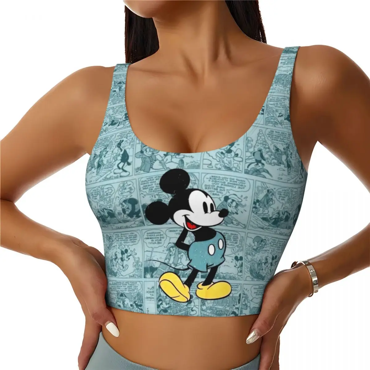 

Custom Mickey Mouse Sports Bra Women's Cartoon Anime High Impact Workout Yoga Crop Top