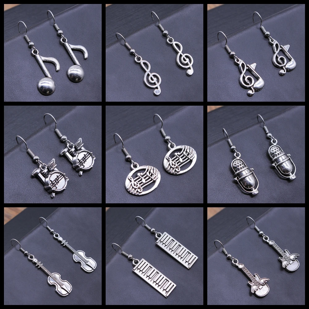 Musical Jewelry Earrings Musical Note Microphone Drum Guitar Violin Shaped Dangle Drop Earrings For Girls Women