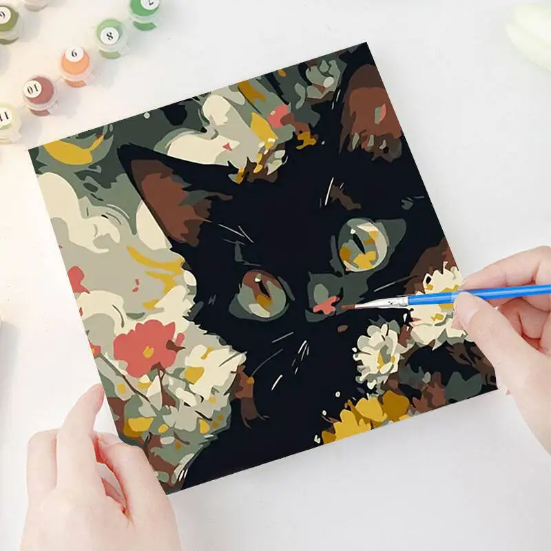 AZQSD-pintura por números de gato, imágenes de animales negros sobre lienzo, Kits de pintura a mano de cielo estrellado, arte europeo, decoración del hogar