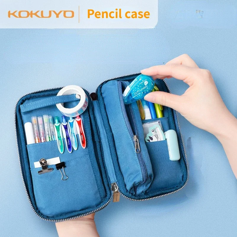 1pcs KOKUYO Large Capacity Cute Creative Pencil case Multifunctional Pencil Bags Student Plate Tray Box Corduroy Pencil Box