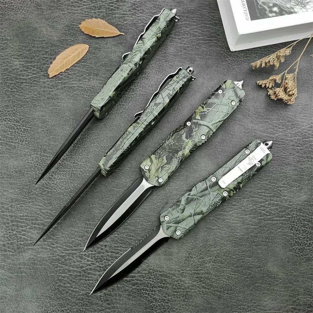 New A07 Auxiliary Pocket Knife 440c Blade Green Camouflage Zinc Alloy Handle Outdoor Tactical Knife EDC Camping Hunting Tool