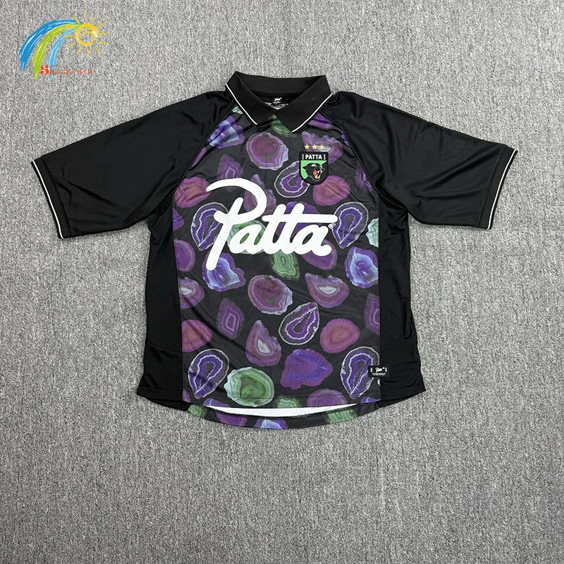 

26SS High Quality Patch Logo PATTA Mesh T-Shirt Men Women Oversized Number 24 Soccer Suit Football Trend T Shirt Patchwork Tops