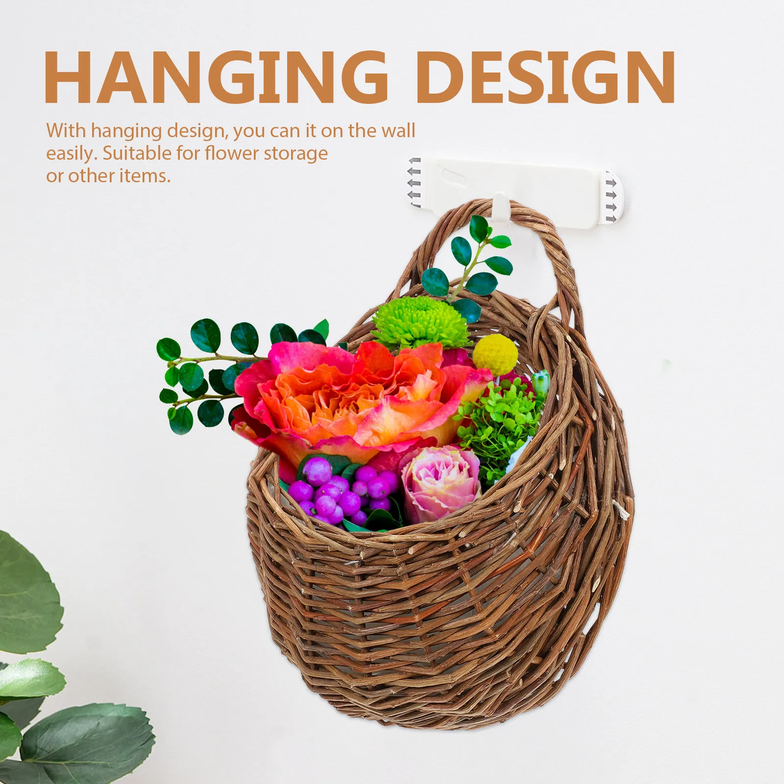 2Pcs Hanging Woven Storage Basket Wall Mounted Flower Planter Basket Space Saving Kitchen Bathroom Bedroom Living Room Decor