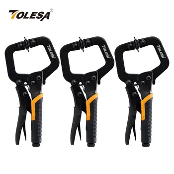 TOLESA 6 "C kelepçe 3 adet Metal yüz kelepçe kilitleme pense düz döner yastıkları ile ağaç İşleme cep delik doğrama kabine Cabinet tr