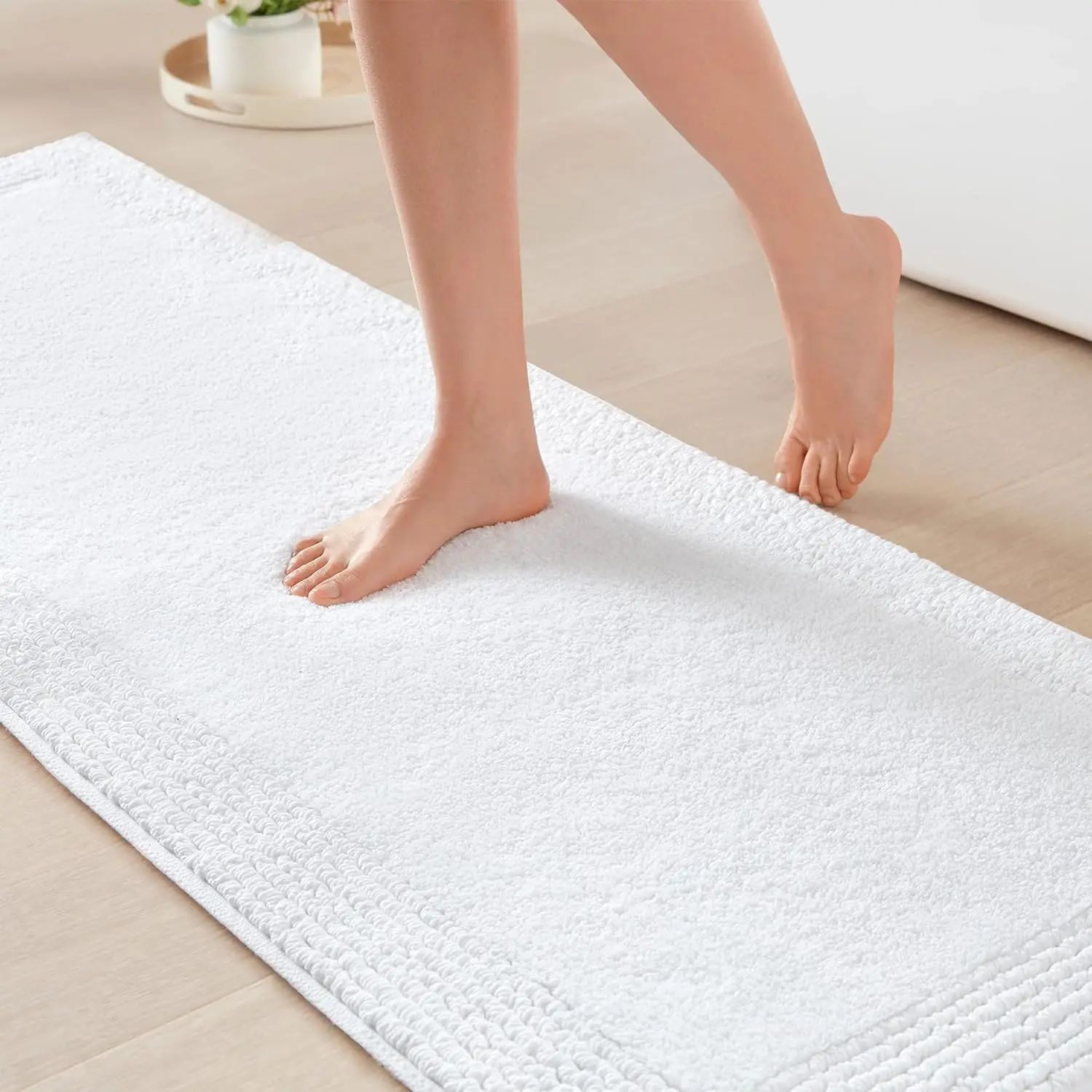 

Reversible 100% Cotton Tufted Bathroom Rug, 3000 GSM Luxurious Plush, Quick Dry Absorbent Mat, 24x72 White