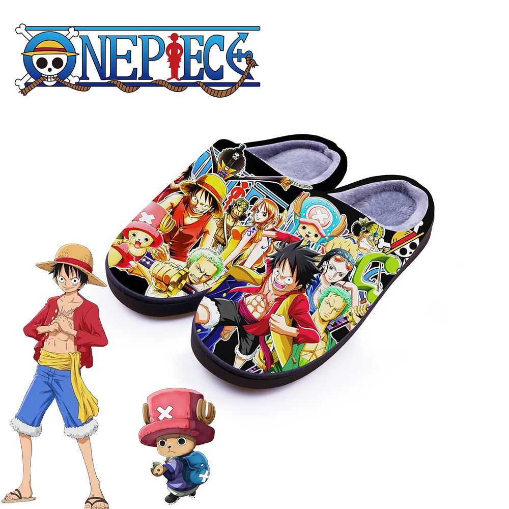 ONE PIECE Winter Warm Slippers Luffy Roronoa Zoro Chopper Nami Cosplay Cute Cartoon Shoes For Men Women Boy Girl Unisex Gift