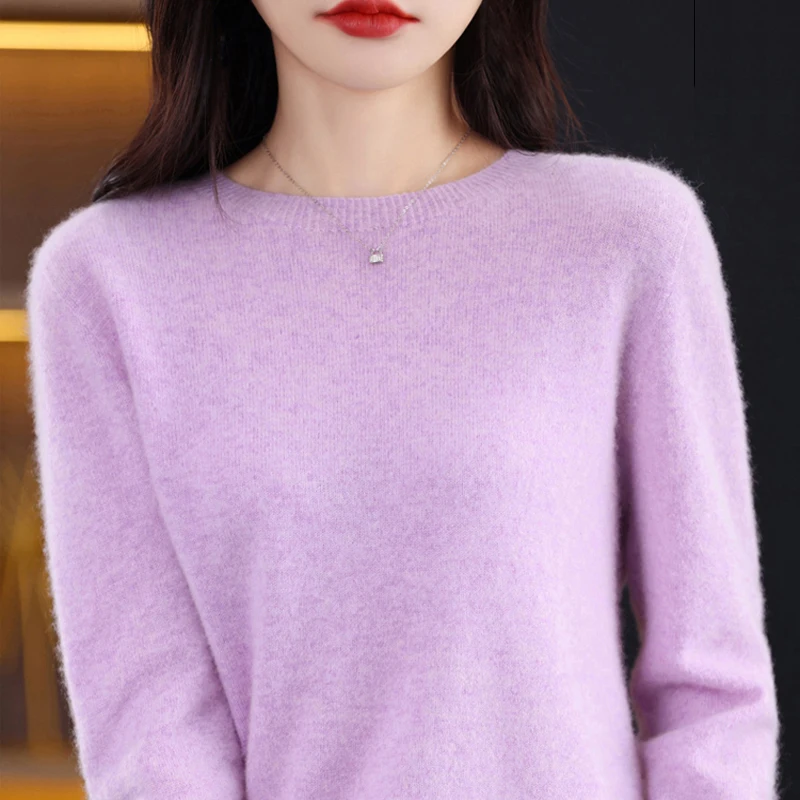 BELIARST Women\'s Sweater Spring Autumn New 100% Merino Wool Clothing Round Neck Knitted Pullover Casual Fashion Bottom Shirt