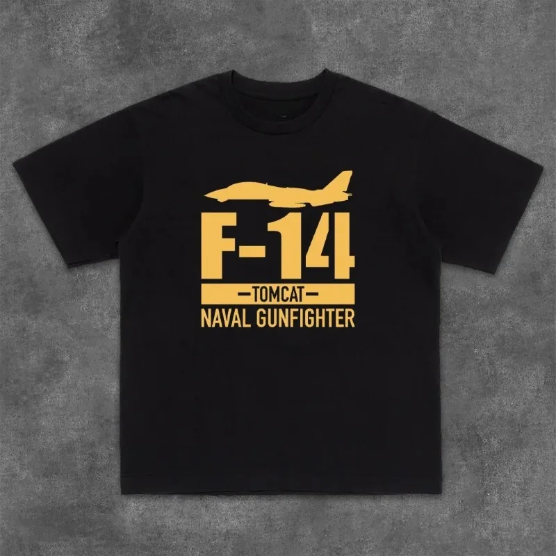 

Trend 25 SUMMER HOOK ON YOU Short Sleeve T-Shirt F-14 Fighter Printed Cotton Loose Crew Neck Half Sleeve Top Tee Graphic