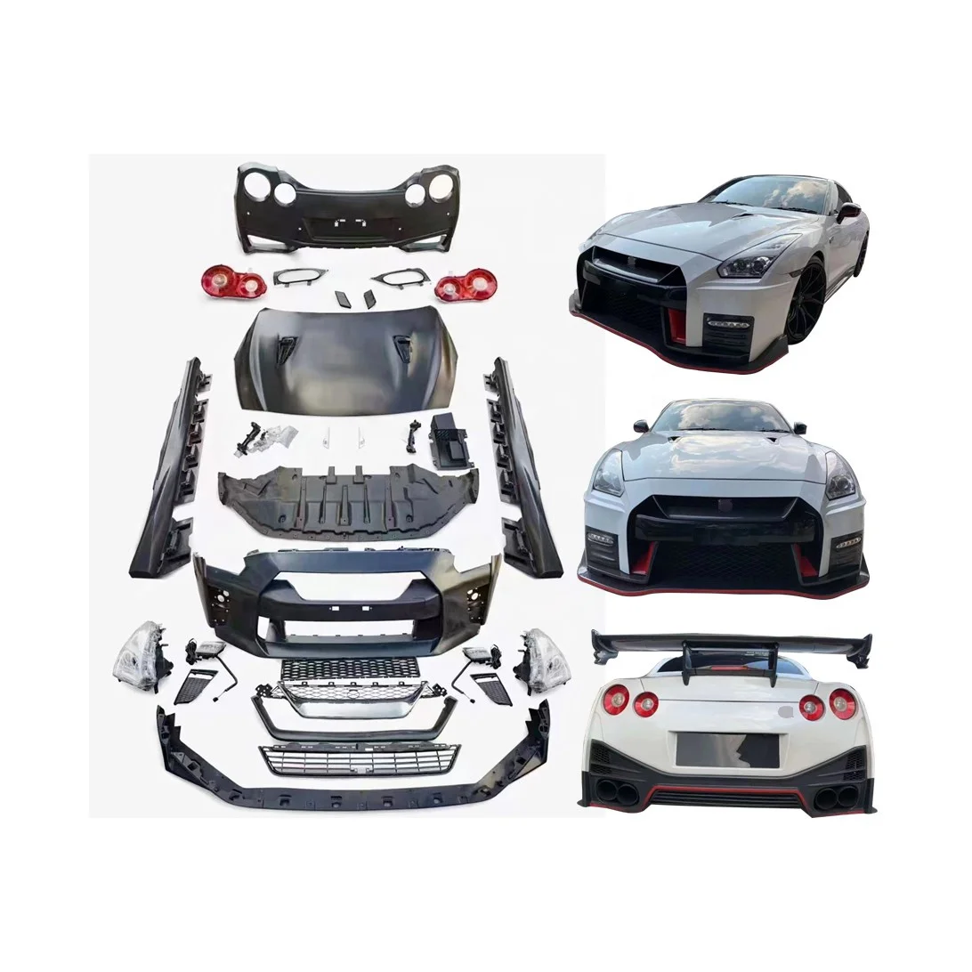 PP Material Car Modified Bumper Rear Lip Engine Hood LED Headlights Bodykit For Nissan GTR R35 Update To New Style Body Kit