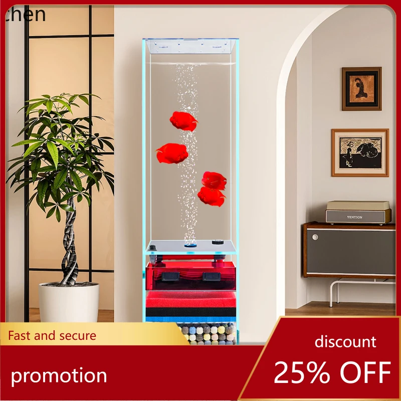 

HT large and medium-sized floor fish tank ecological ultra-white glass water-free bottom filter fish tank aquarium