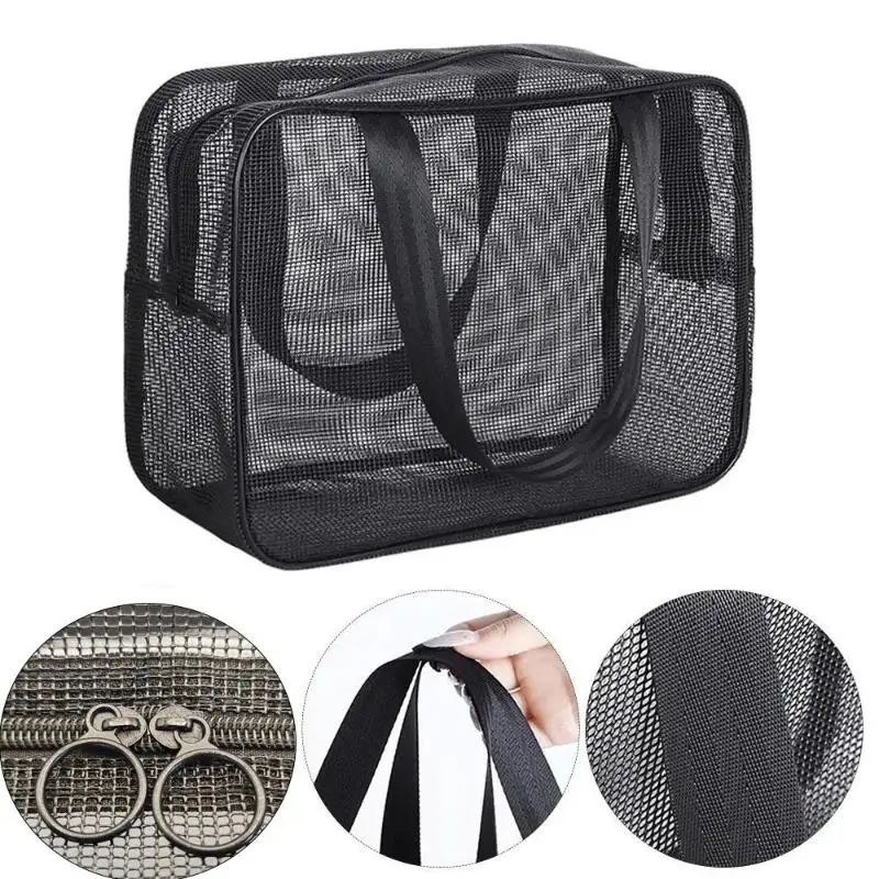 Portable Multifunctional Mesh Toiletry Organizer Bag, Large‑Capacity Cosmetic Storage Tote For Shower & Travel Use