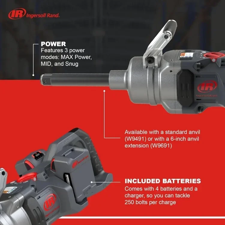 HOME.Consegna veloce.W9691-K4E Kit avvitatore a percussione a batteria da 1" a coppia elevata da 20 V, include 4 batterie e caricabatterie, incudine estese da 6"