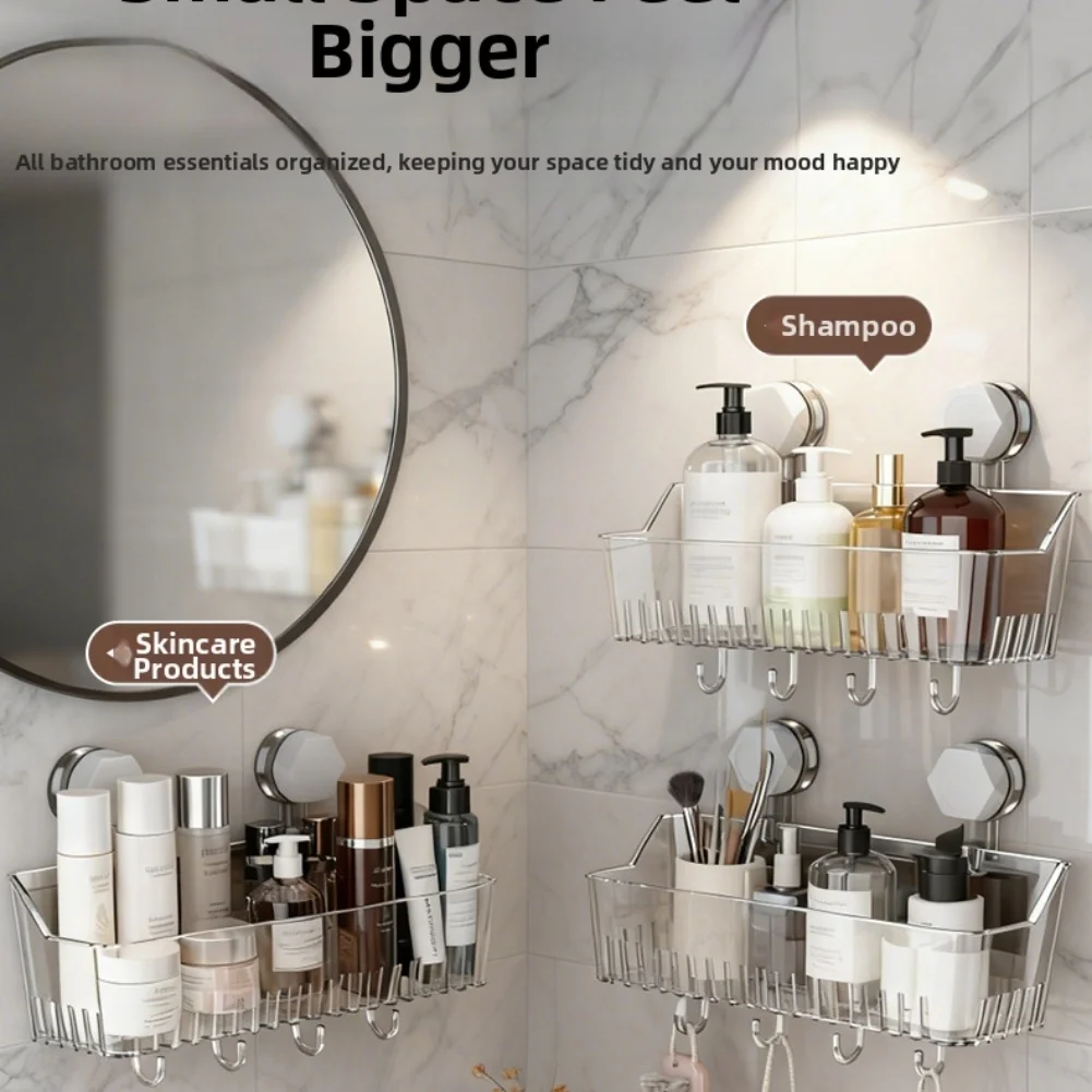 Strong Vacuum Suction No Drill Bathroom Shelf Easy Installation Plastic Storage Solution for Organizing Bathroom Essentials