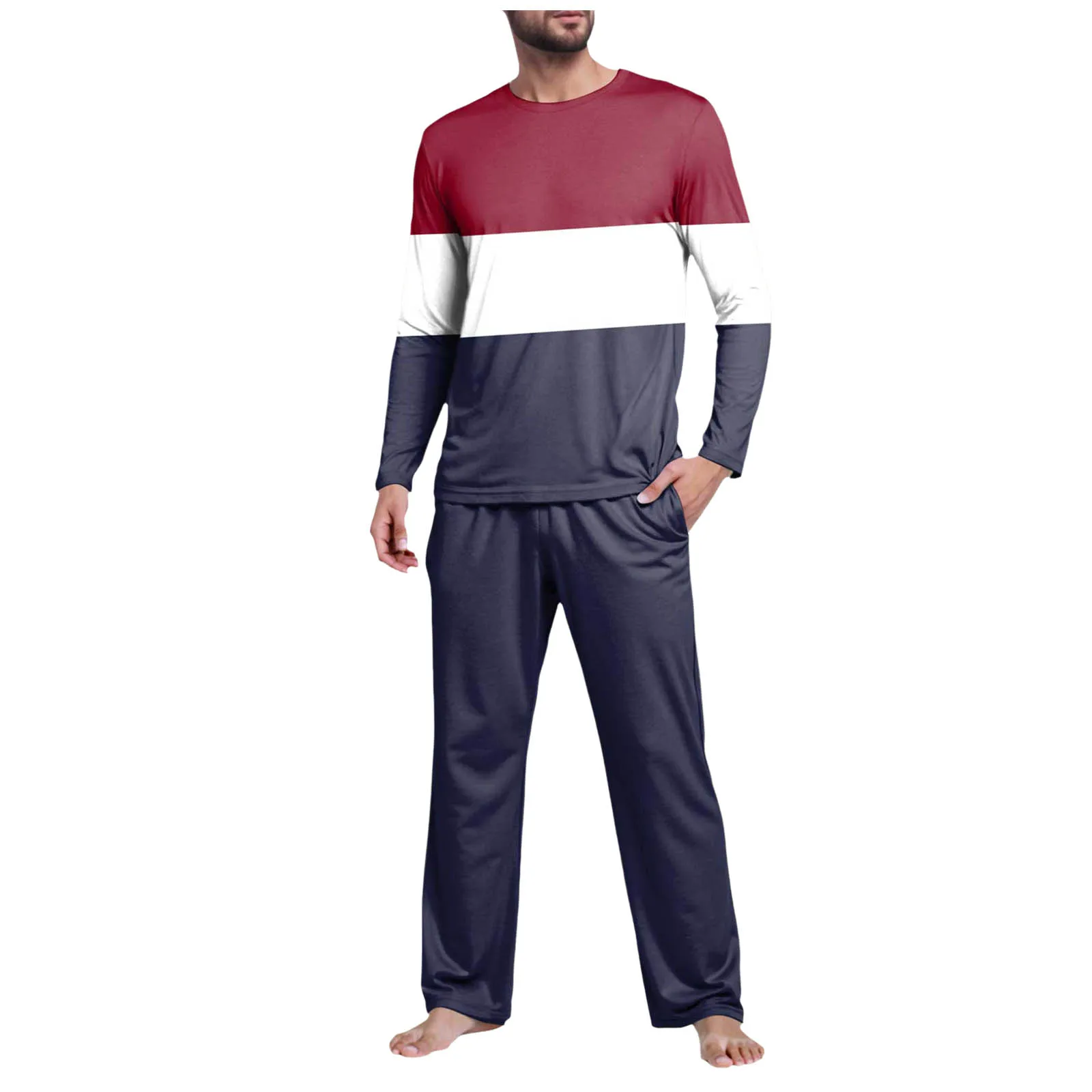 

Mens Homecoming Outfit Men's Long Sleeved T Shirt Elastic Trousers Pajama Set Simple Color Matching Casual Sports Suit Slim Fit