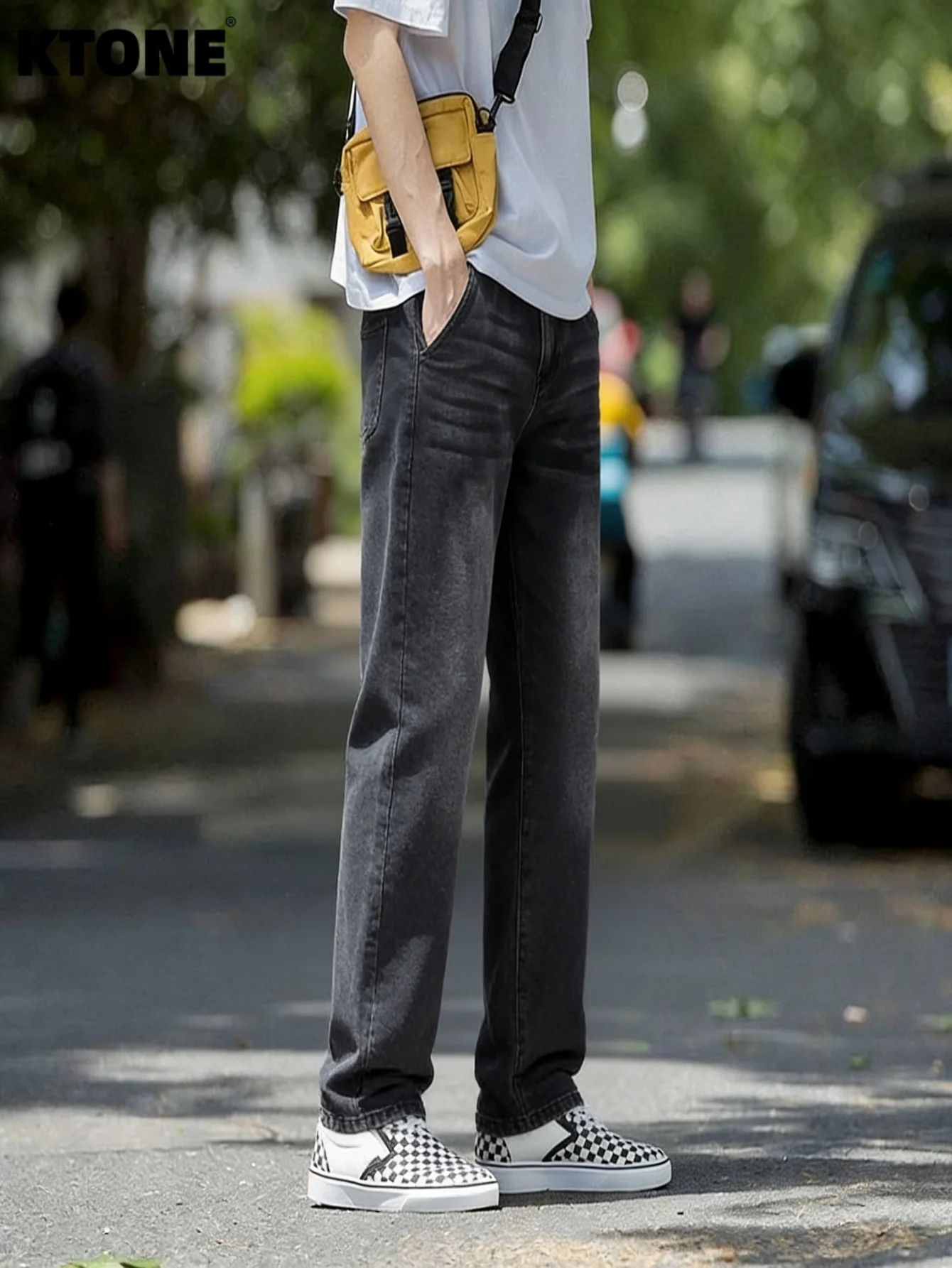 

Минималистичные черные джинсы для мужчин, винтажные, в стиле Y2K, оригинальные, без аксессуаров и ремней.