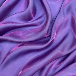 Tessuto di raso mercerizzato di colore sfumato, tessuto di abbigliamento iridescente lucido, materiale da cucito per abito, viola, venduto a misura