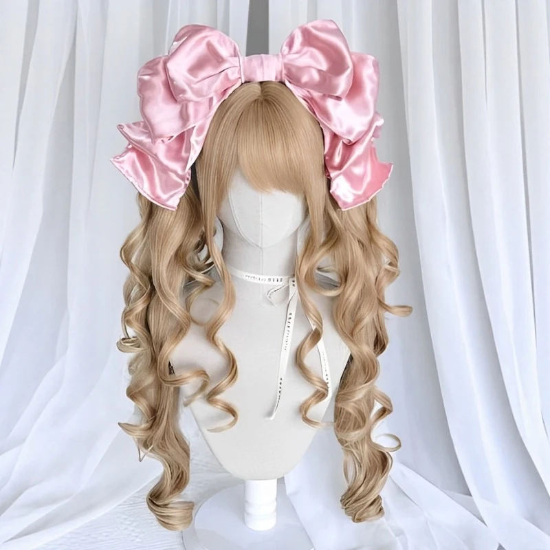 Synthetic Cosplay Women Wigs with Hair Bangs 20inch Black Blonde Wig with Double Wavy Curly Ponytail for Women Daily Cosplay Use