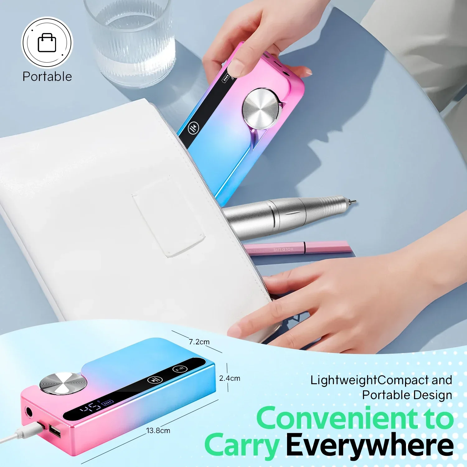 45000RPM Electric Nail Drill Machine With LCD Display Rechargeable Nail File Nails Accessories Gel Nail Polish Sander Low Noise