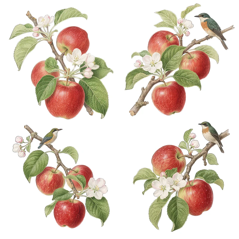 Three Ratels CFN141 Colorful apple branches and bird art wall stickers for home decoration kitchen decals
