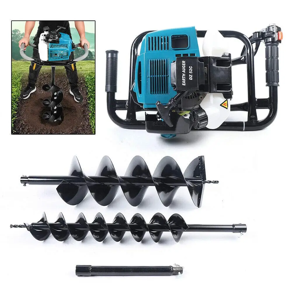 Tfcfl 52Cc Gas Power Earth Auger Power Engine Post Hole Digger +2 Drill Bits 4