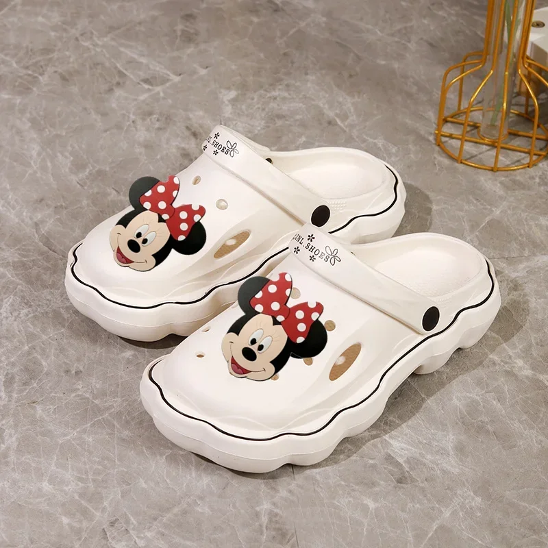 Sandalias de princesa Mickey Mouse de Disney para mujer, novedad de verano, ropa de Minnie para niñas y niños, zapatillas Baotou para interiores