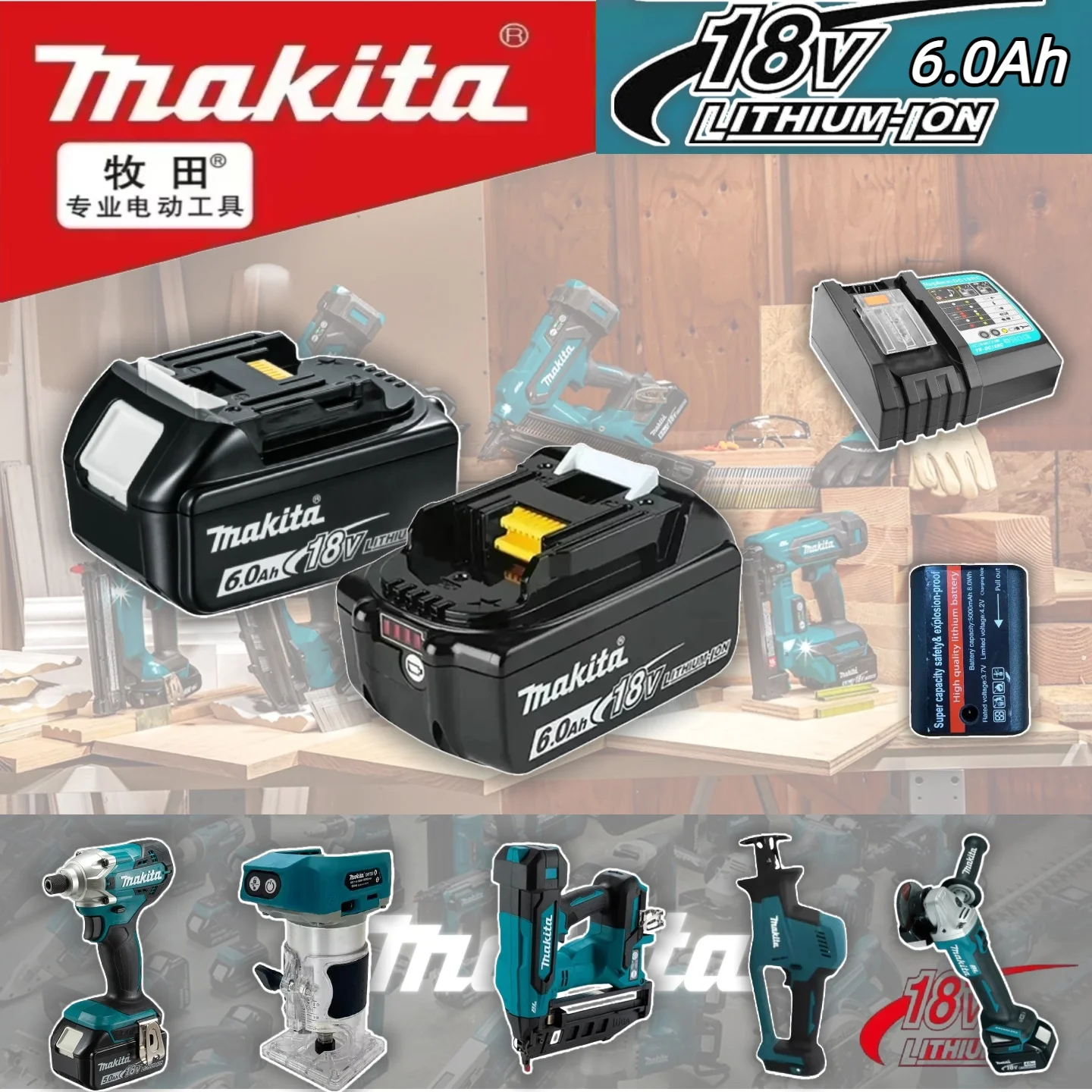 Batería de iones de litio LED reemplazable Makita, batería de herramienta eléctrica recargable, 6,0Ah, 18V, BL1830, BL1850, BL1840, BL1860, BL1815