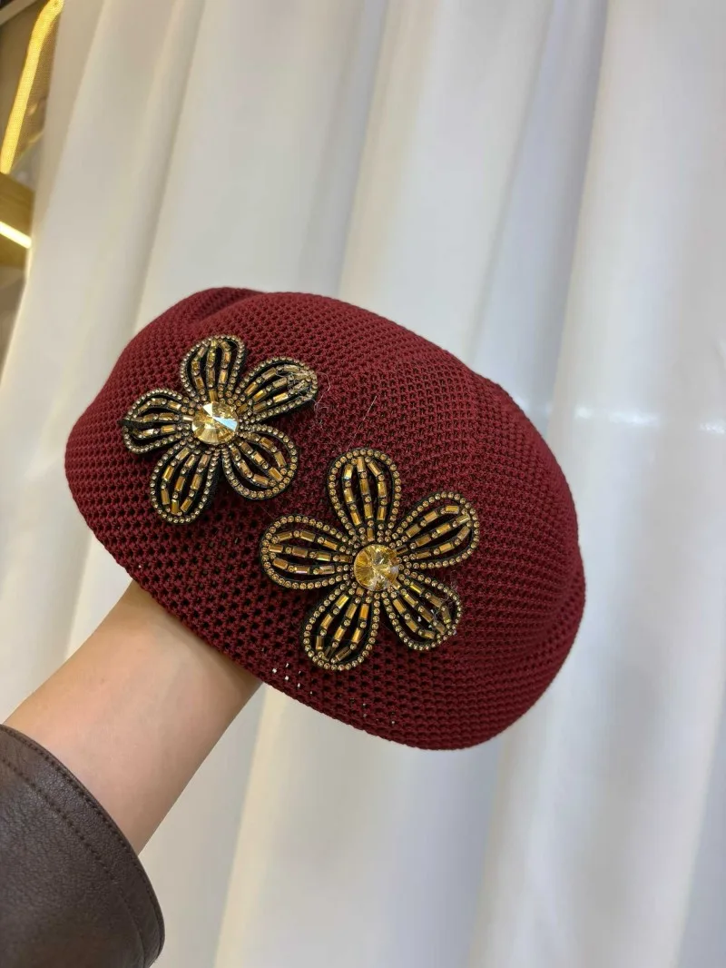 Elegante französische Blumen-Baskenmütze mit Aushöhlungen für Damen – Sommerliche koreanische Mode, süße, vielseitige Stewardess-Mütze, Künstlerhut – Detail 7
