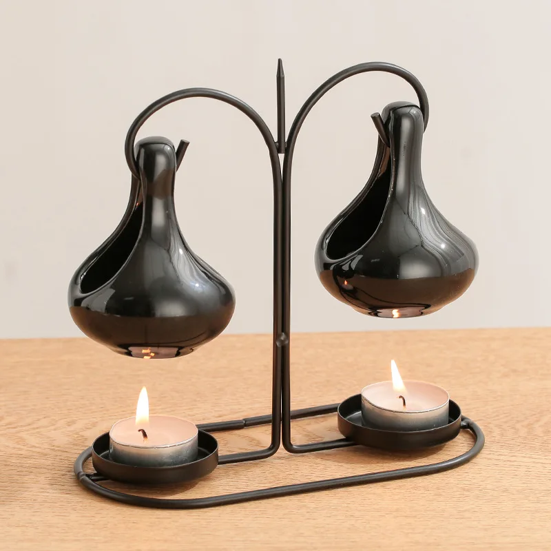 Incense Wax Stove Ceramic Candlestick Black Double Hanging Stove Creative Aromatherapy Stove Essential Oil Lamp Stove Household