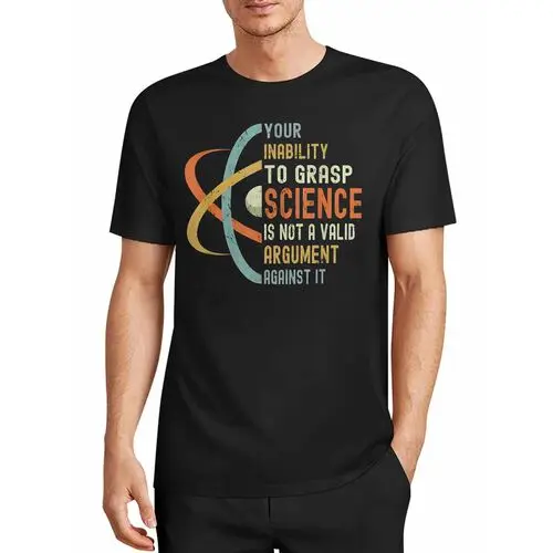 Vintage Distressed Atomic Symbol Science Slogan T-Shirt, Niche Rational Style for Science and Engineering Students, Versatile Short-Sleeve