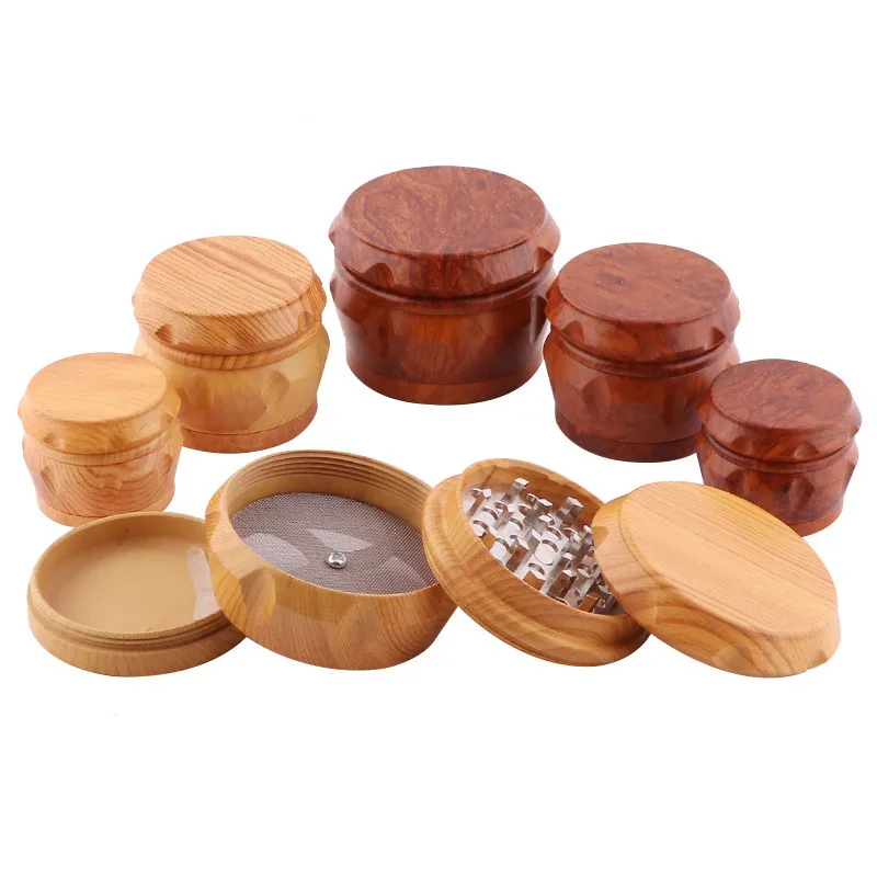 4-Layer Resin Wooden Tobacco Grinder Drum Type Herb Grinder Magnetic Lid Metal Filter Manual Smoke Crusher Smoking Tools