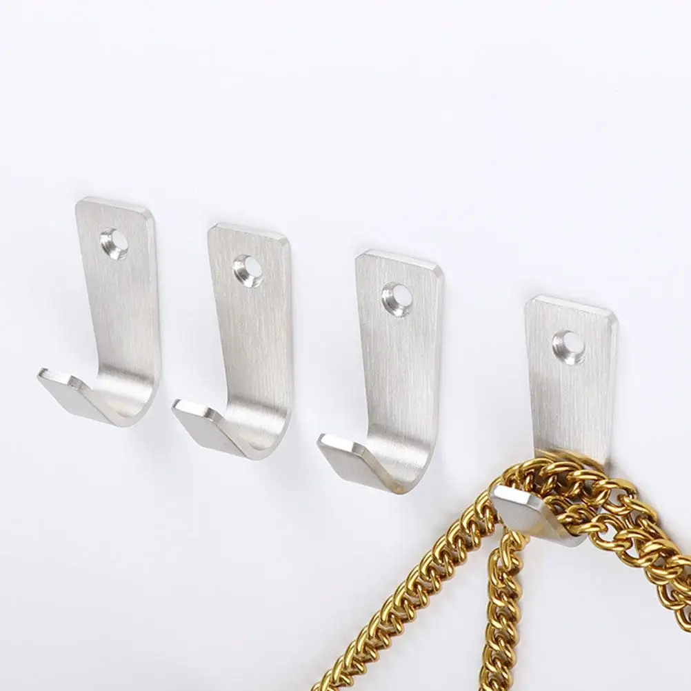 

4 Pcs Silver Stainless Steel Hooks 304 Thickened Single Hole Bathroom Kitchen Wall Removable Heavy Duty Hanging Clothes