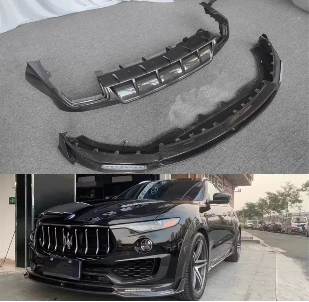 

For Maserati Levante Real Carbon Fiber Bumper Front Splitters Lip With LED Lamp Rear Trunk Diffuser Spoiler Cover Body Kit