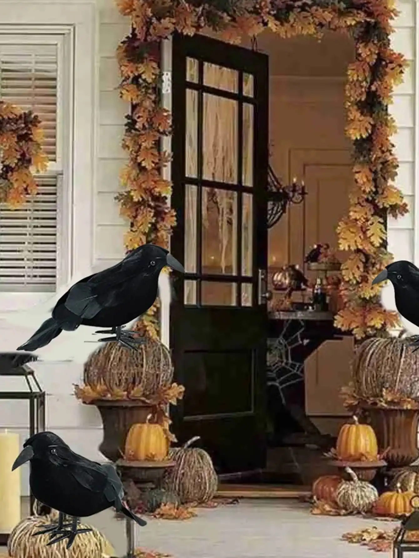 1pcHalloween black feathered crow crow ornament artificial crow shoulder props Halloween party decorations tree fireplace window