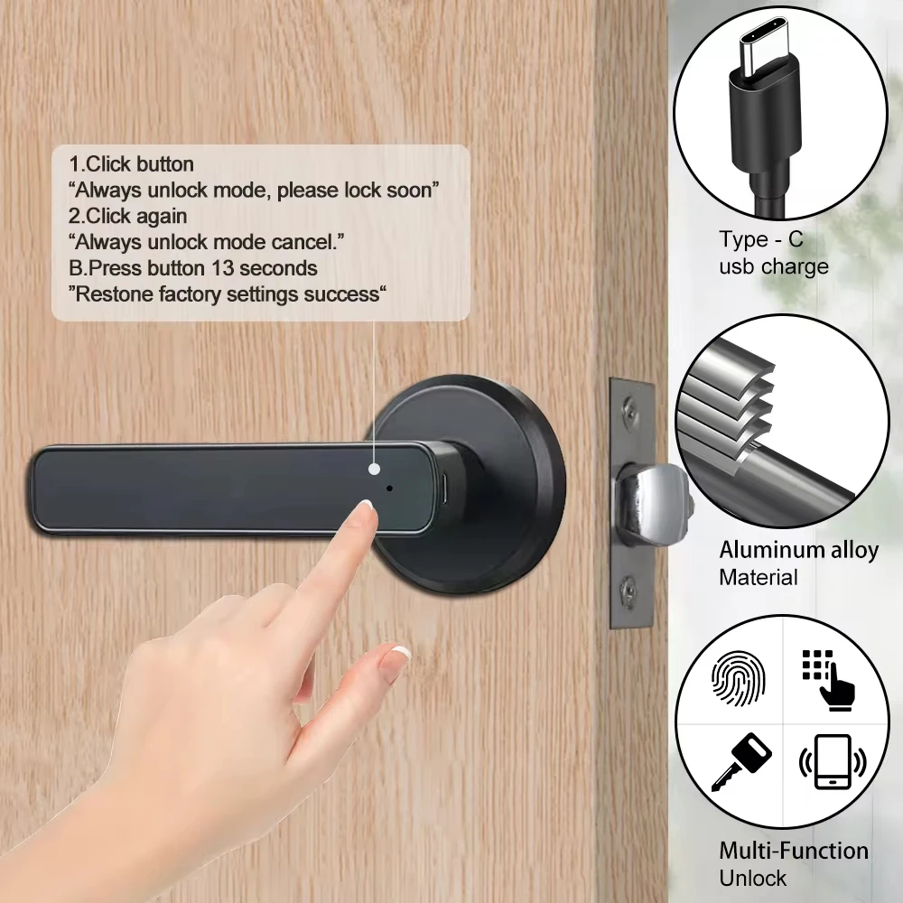 Electronic  Smart Door Knob   Biometric Cerradura Inteligente Smartlock  Single Latch Fingerprint Smart Deadbolt Door Lock