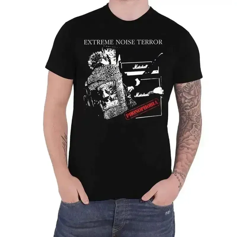 Extreme Noise Terror T Shirt Phonophobia Band Logo new Official Mens Black Size