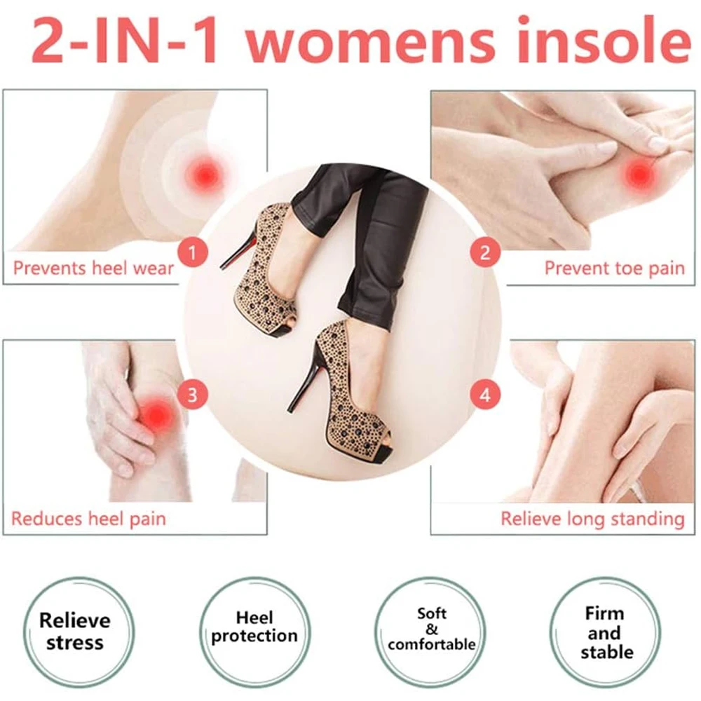 2Pairs Memory Foam Insoles Woman High Heels Inserts Plantar Fasciitis Shoe Pads Pain Relief Patch Heel Pads for Shoes Too Big