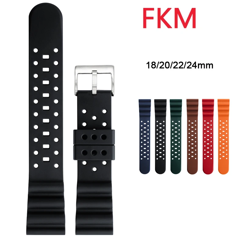 Fluoro Rubber Strap 18/20/22/24mm Breathable Sport Waterproof Quick Release Men FKM Replace Watch Band for Seiko for Citizen