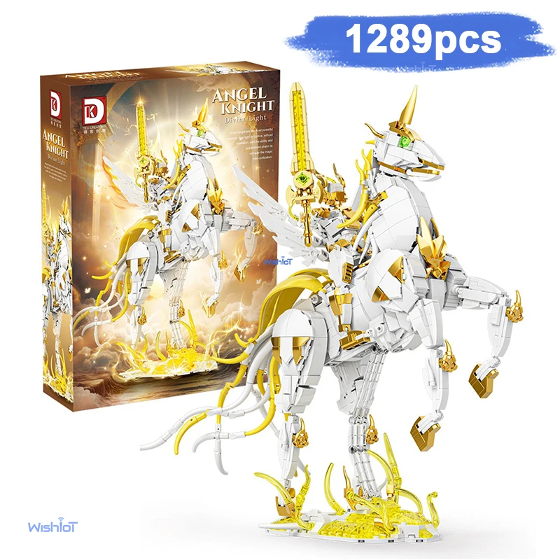 

MOC Angel Rider Строительный комплект Золотой меч Крылатая лошадь DIY Модель для взрослых/детей Праздничный подарок Коллекционная деталь дисплея