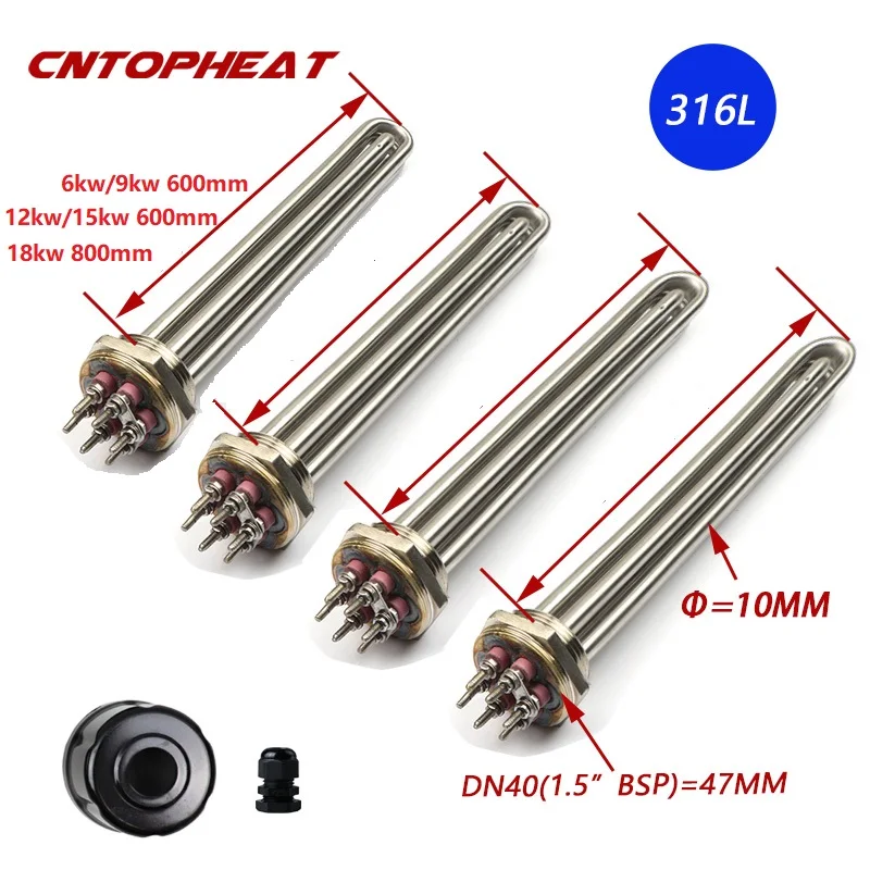 

Удлиненная длина 380 В SUS316L Коррозионностойкий погружной водонагревательный элемент DN40 Трубчатый котелный нагреватель 1,5 дюйма