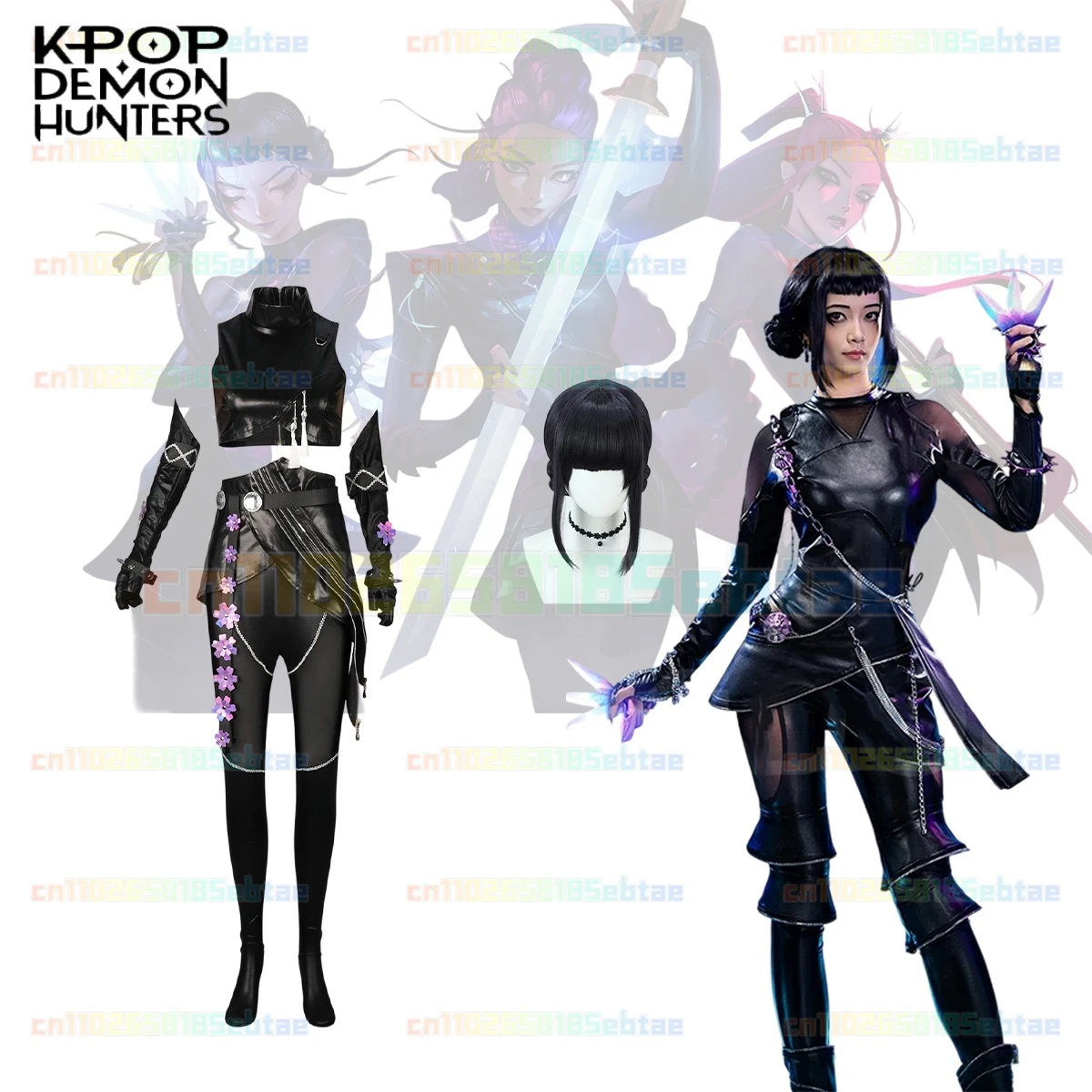 

KPop Demon Hunters Mira Rumi Zoey Black Halloween Battle Suit Halloween Party Costume