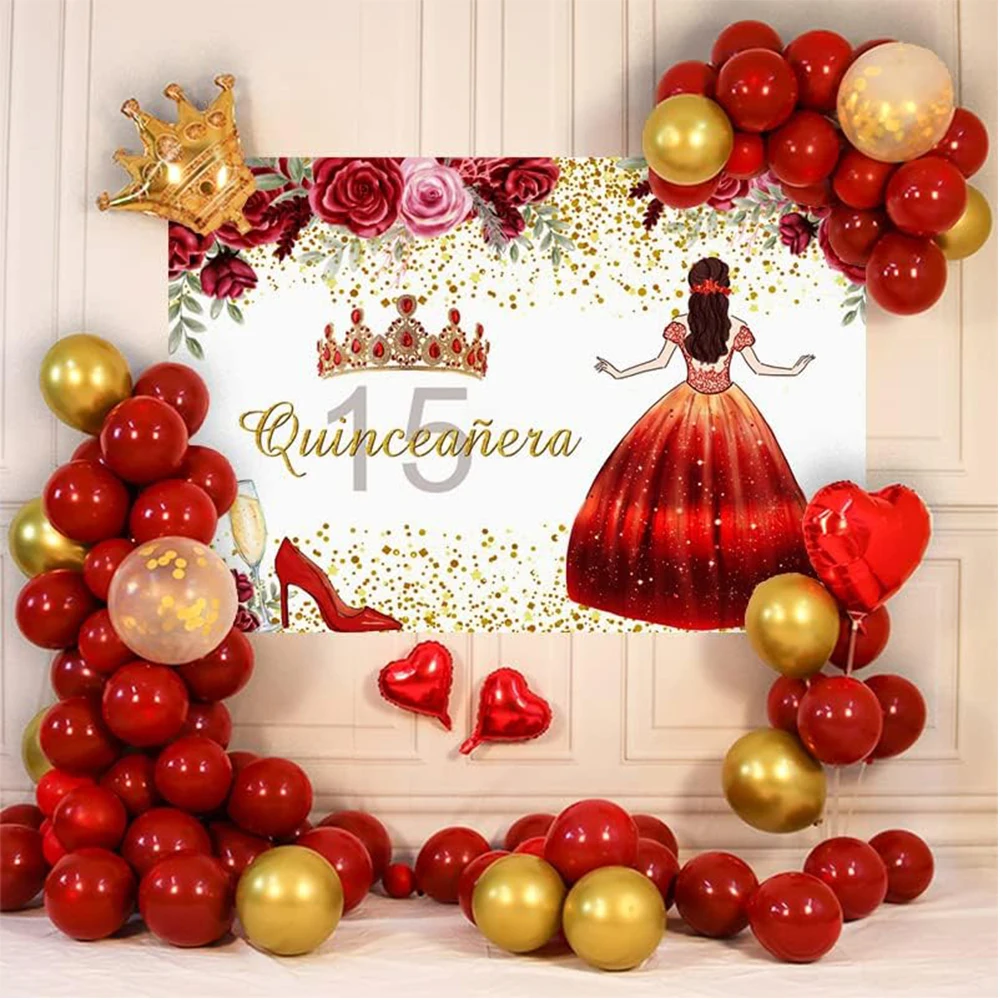 Happy 15th Birthday Photo Background For Girls Pink Flower Rose Gold Glitter Butterfly Princess Portrait Decoration Banner