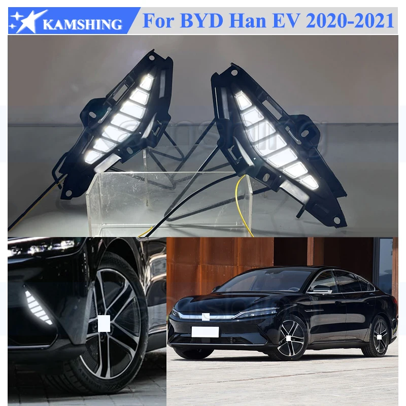 

Kamshing 1 комплект модифицирующих светодиодных дневных ходовых огней DRL для BYD Han EV 2020-2021, передние противотуманные фары, противотуманные фары, дневные фары