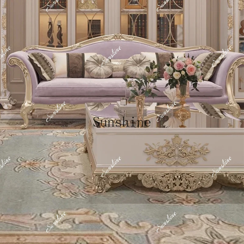 French light luxury palace style solid wood carving flower sofa living room luxury three people  FT