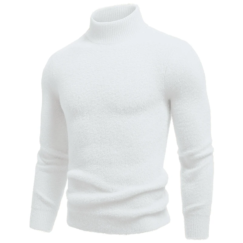 New Autumn Winter Men\'s Mock Neck Knit Pullovers Fashion Solid Slim Fit Knitted Sweater Men Casual Warm Pullover Knitwear Man