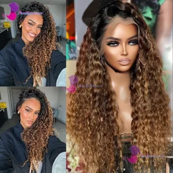 #4T27 Transparent Silk Top Lace Frontal Curly Human Hair Wigs Highlights Honey Blonde Pre Plucked 4x4 Lace Closure Wig For Women