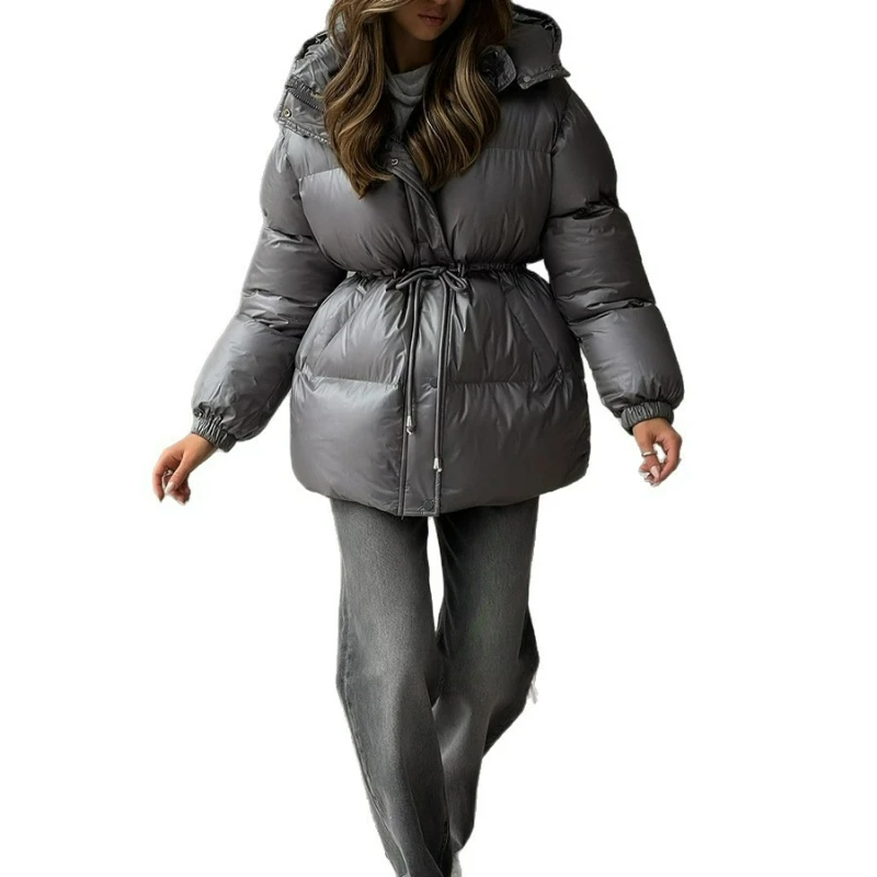 Manteau en coton à capuche et fermeture éclair pour femme, nouveau Style à la mode, manteaux chauds et confortables avec cordon de serrage, veste en coton Slim Fit, hiver 2026