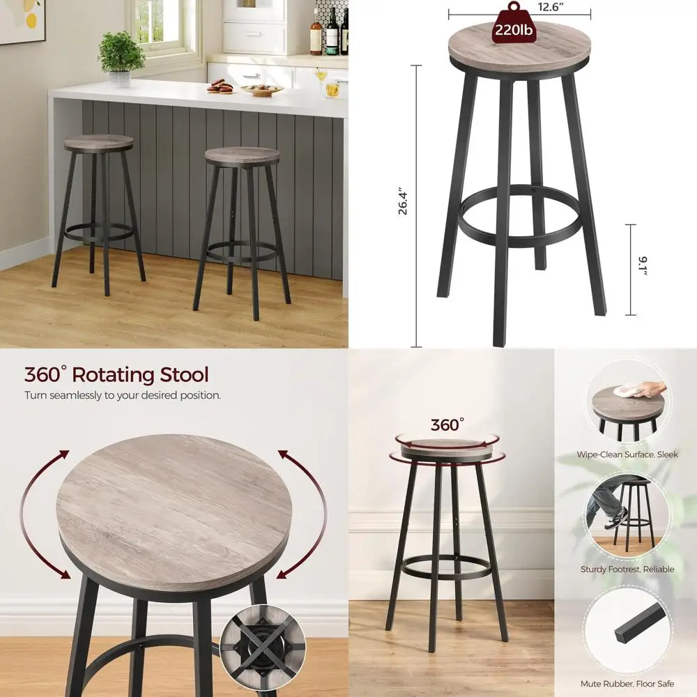 

Пара барных стульев Greige 26.4 с поворотным механизмом и подставками для ног для кухонной стойки, стулья для завтрака в индустриальном стиле