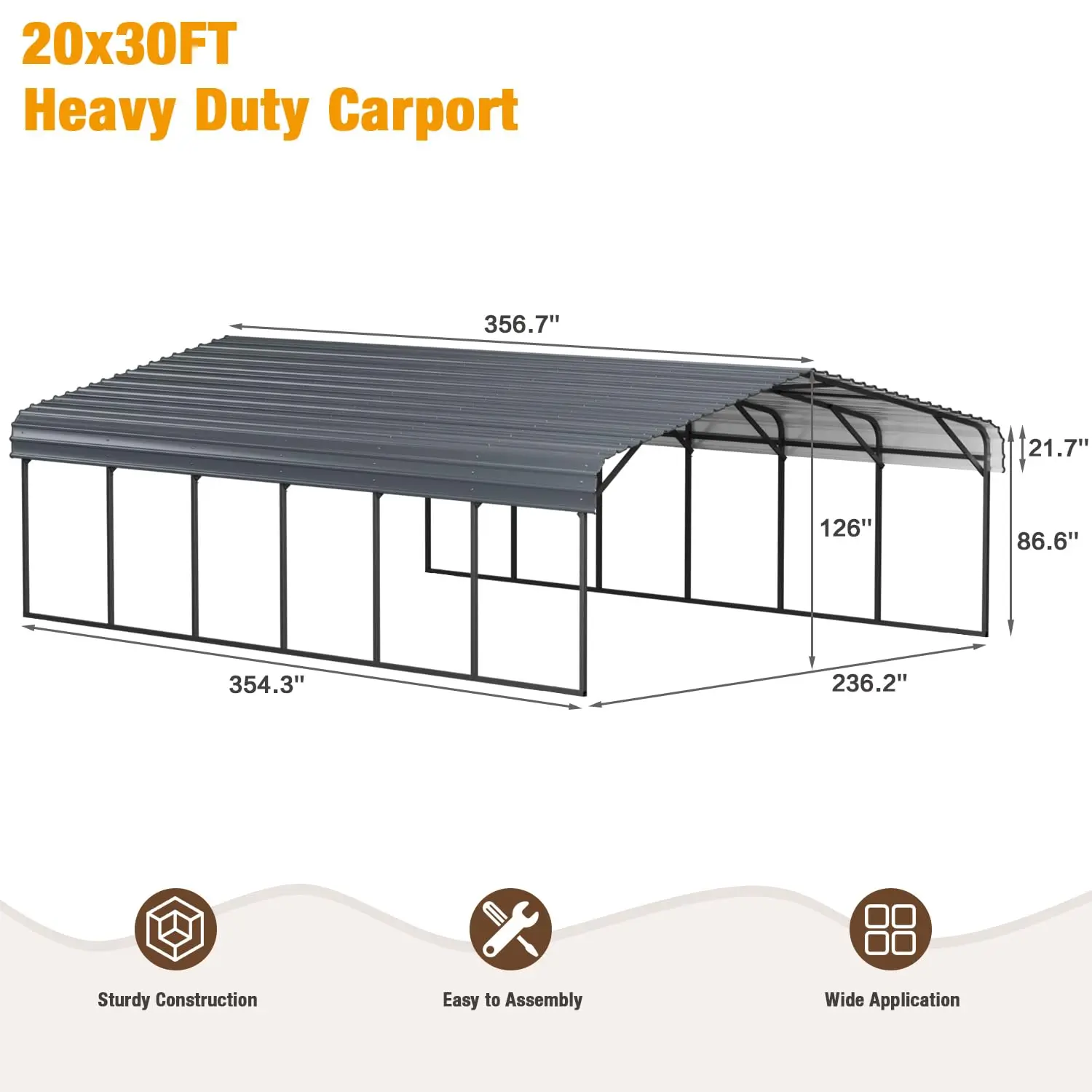 20'x30' Metal Carport Heavy Duty Outdoor Shelter with Galvanized Steel Roof for 2 Cars Truck Boat SUV, Customized